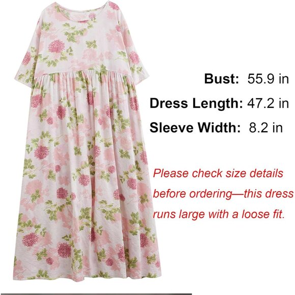 Women's Plus Size Pink Floral Maxi Dress Boho Casual Lounge Summer Viscose - Picture 2 of 7